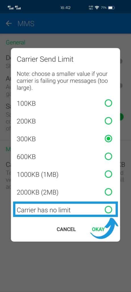 Carrier sending limit set