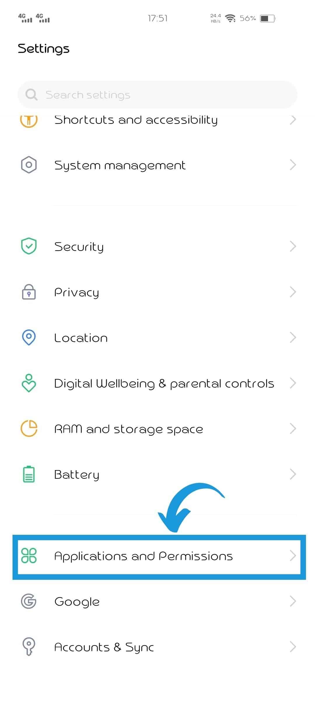 Select App from settings