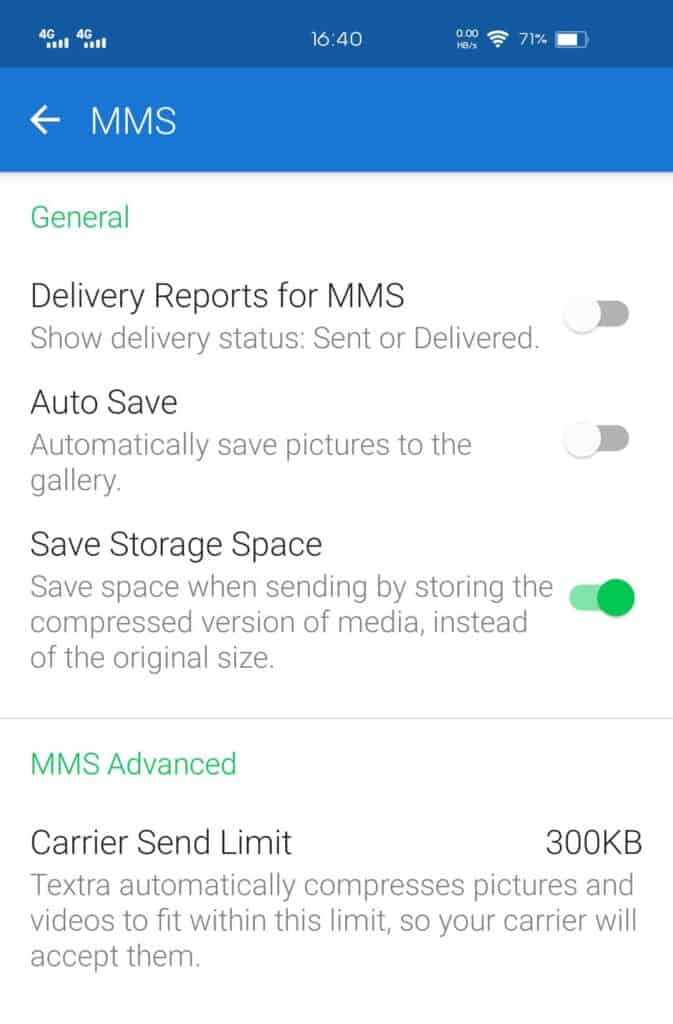 Textra MMS Options
